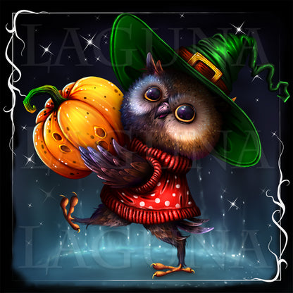 Owl with Halloween Pumpkin