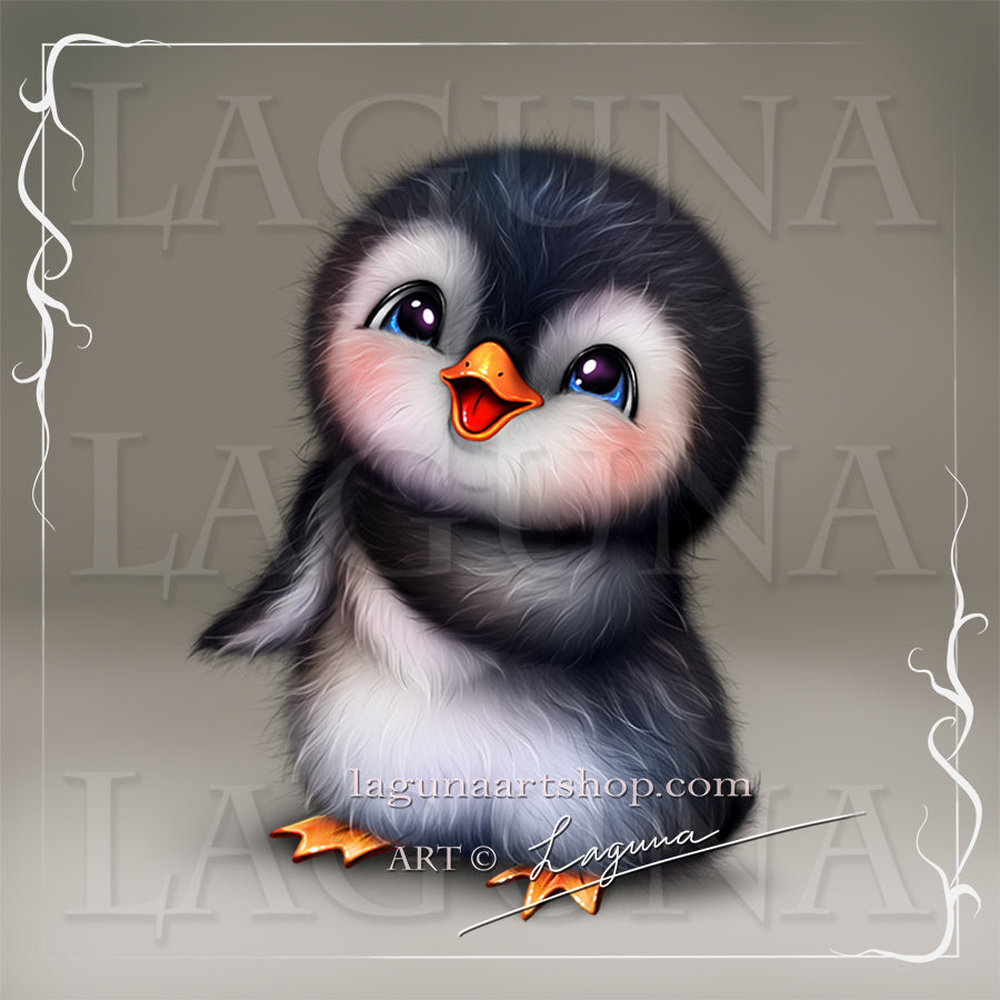 Illustration of a cute kawaii penguin.