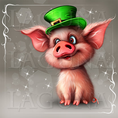 Cartoon pig wearing a green hat 