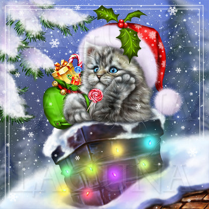 Santa Kitty in Chimney