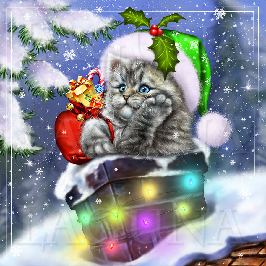 Santa Kitty in Chimney