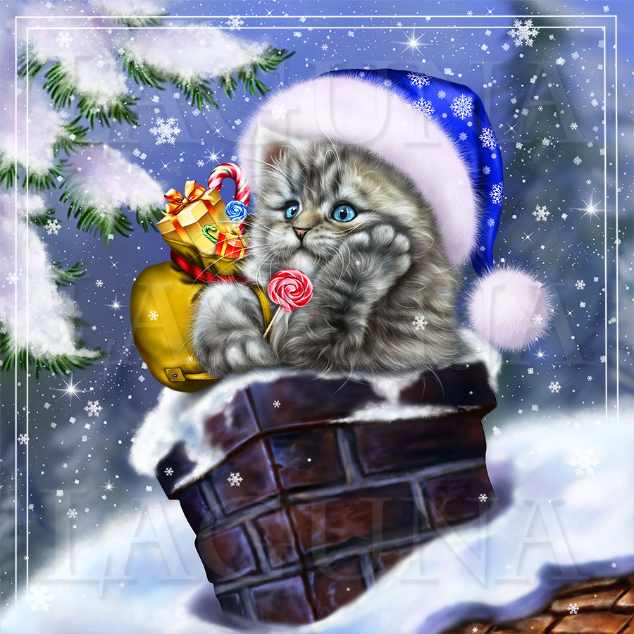 Santa Kitty in Chimney