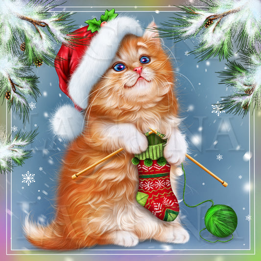 Santa Kitty Knitting