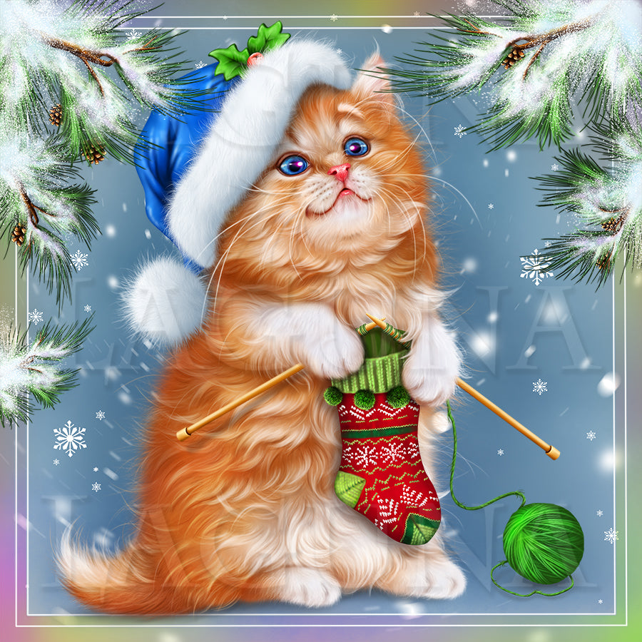 Santa Kitty Knitting