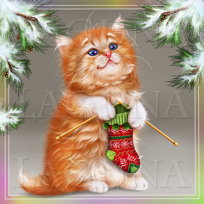 Santa Kitty Knitting