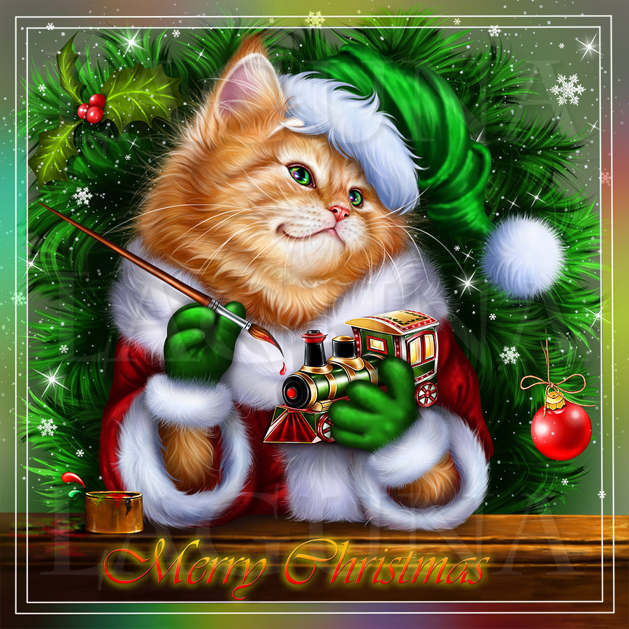 Santa Kitty Painting