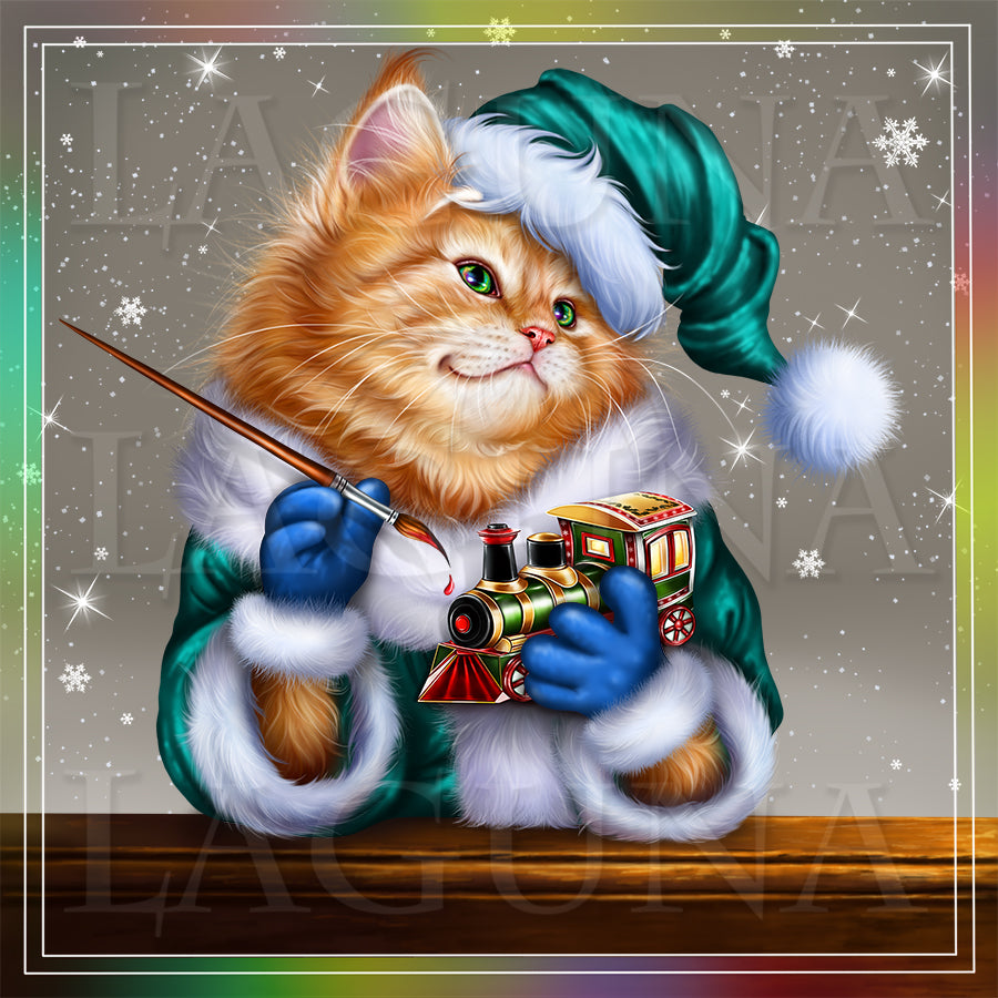 Santa Kitty Painting