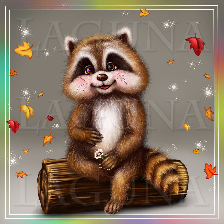 Smiling Raccoon with Book and Scroll