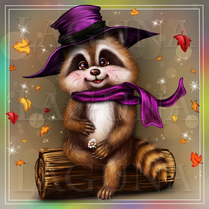 Smiling Raccoon with Book and Scroll