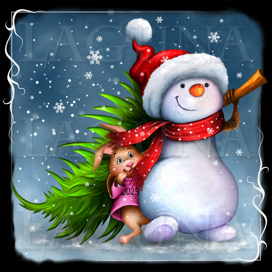 Snowman, Bunny and Christmas Tree