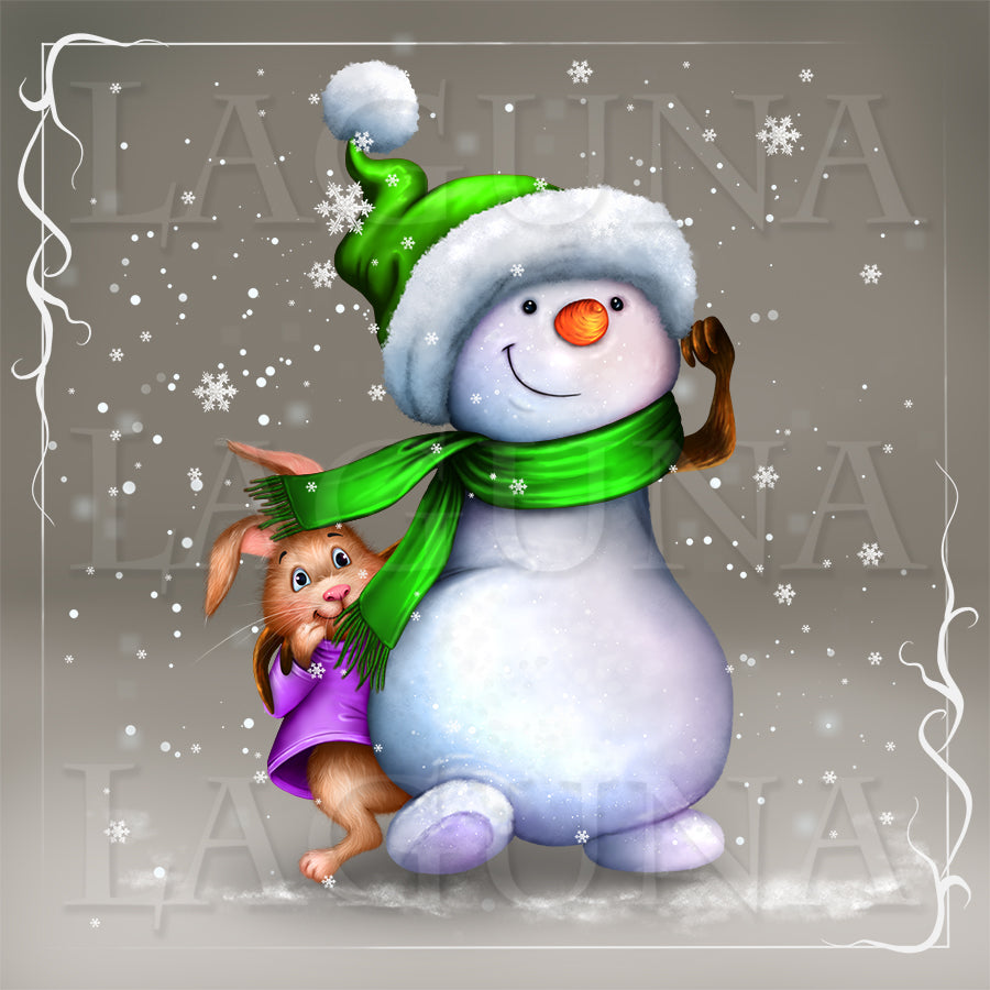 Snowman, Bunny and Christmas Tree