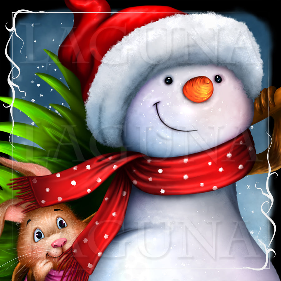 Snowman, Bunny and Christmas Tree