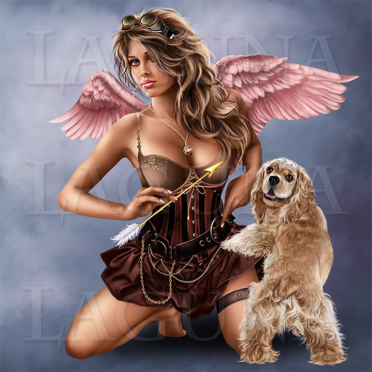 Steampunk Angel with American Cocker Spaniel