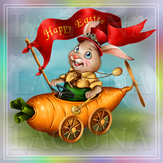 Steampunk Bunny Riding a Carrot Car