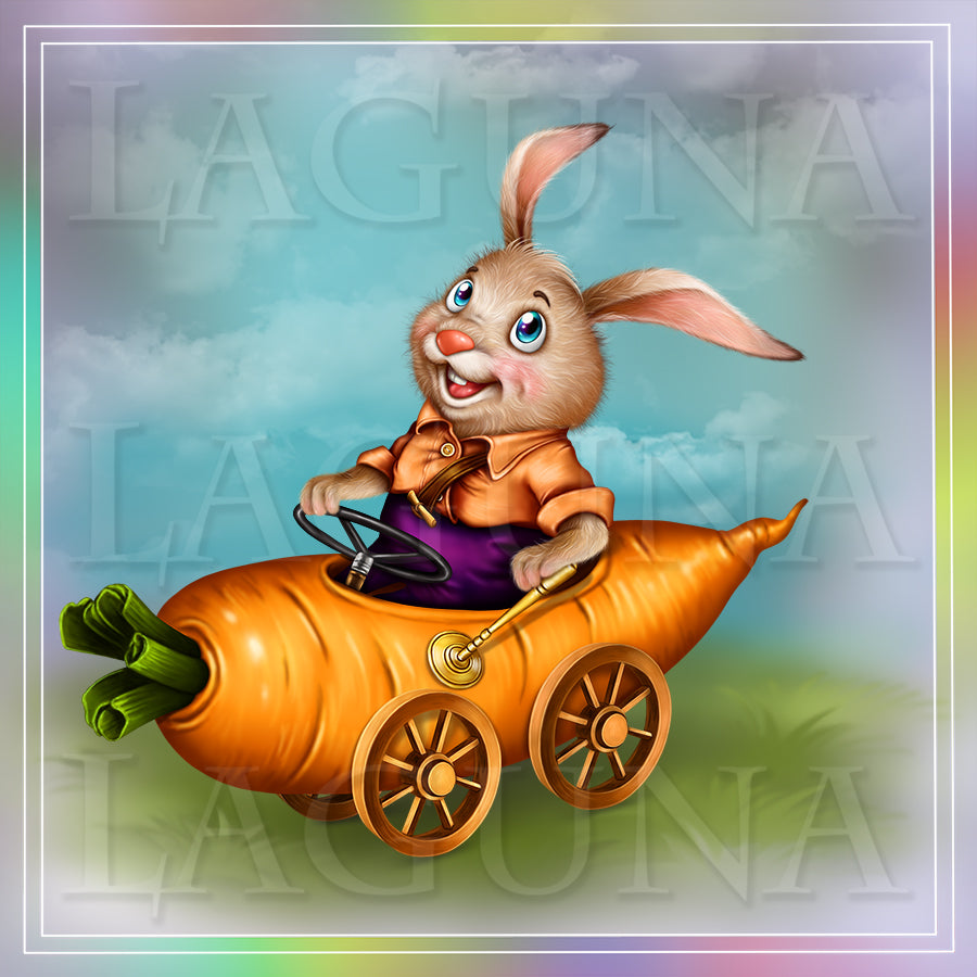 Steampunk Bunny Riding a Carrot Car