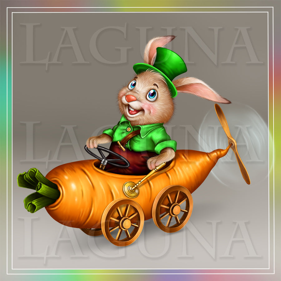 Steampunk Bunny Riding a Carrot Car