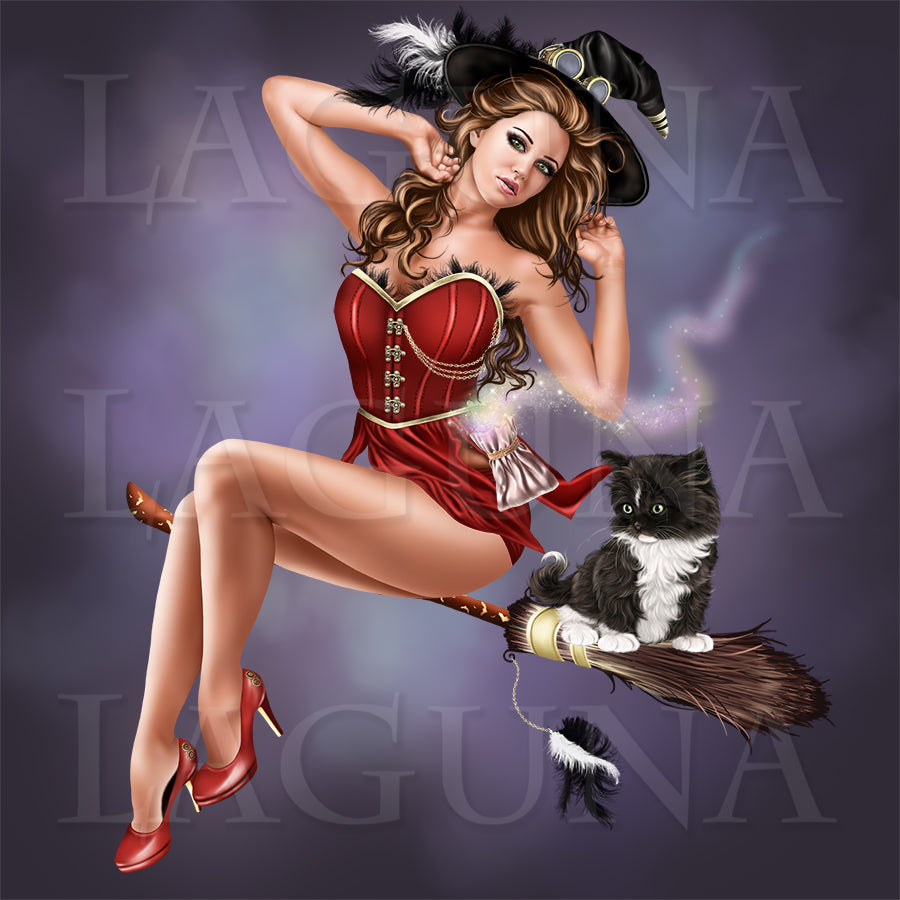 Steampunk Witch with a Kitten