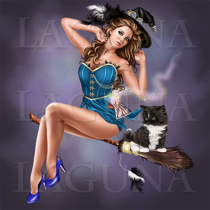 Steampunk Witch with a Kitten