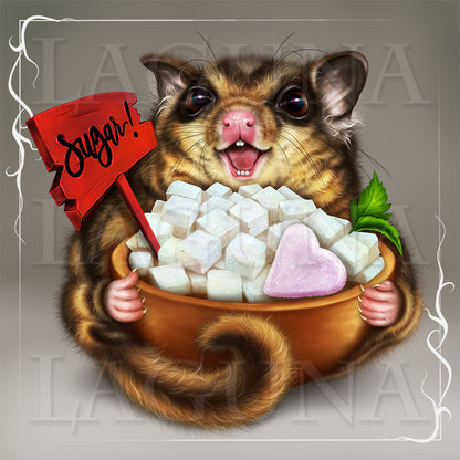 Sugar Glider and Bowl of Sugar