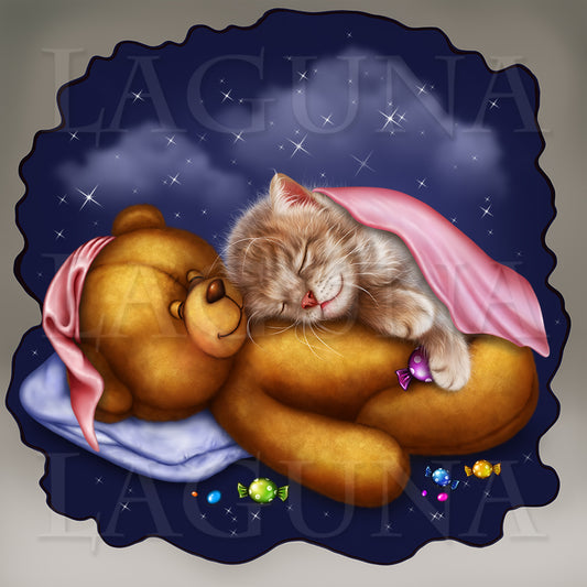 Sweet Dreams (Kitten and Teddy Bear)