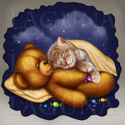 Sweet Dreams (Kitten and Teddy Bear)