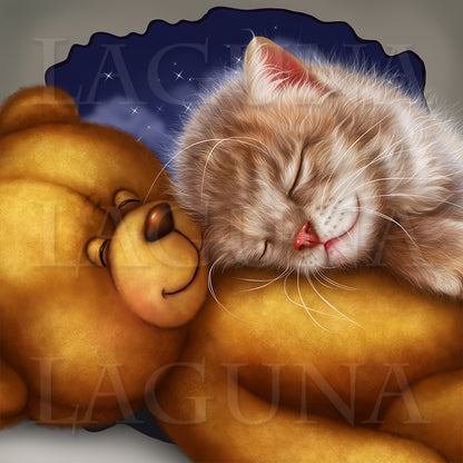 Sweet Dreams (Kitten and Teddy Bear)