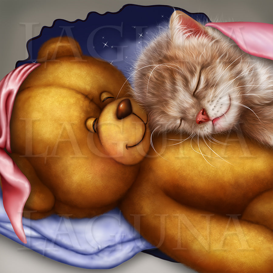 Sweet Dreams (Kitten and Teddy Bear)