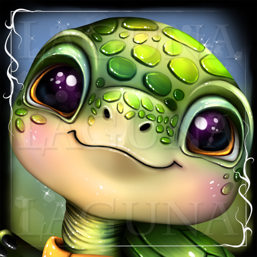 Close up of a cute cartoon tortoise.