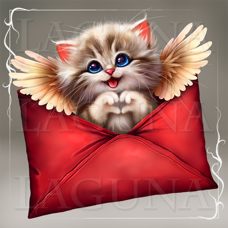 Valentine Angel Kitty in Envelope