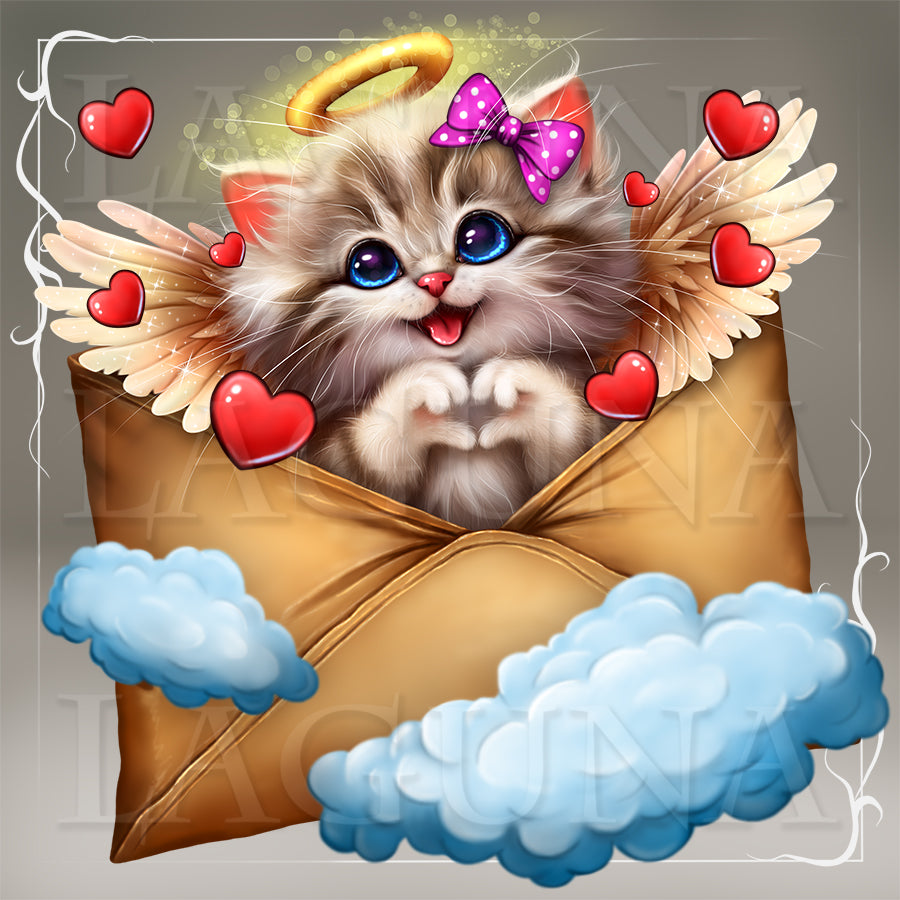 Valentine Angel Kitty in Envelope