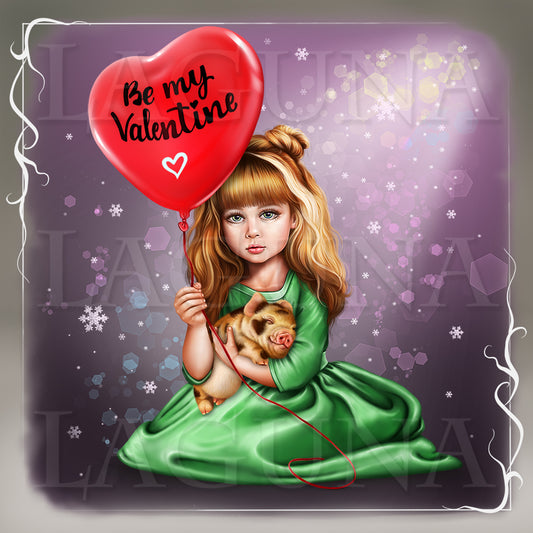 Valentine Girl with Piggy