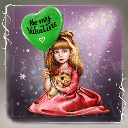 Valentine Girl with Piggy