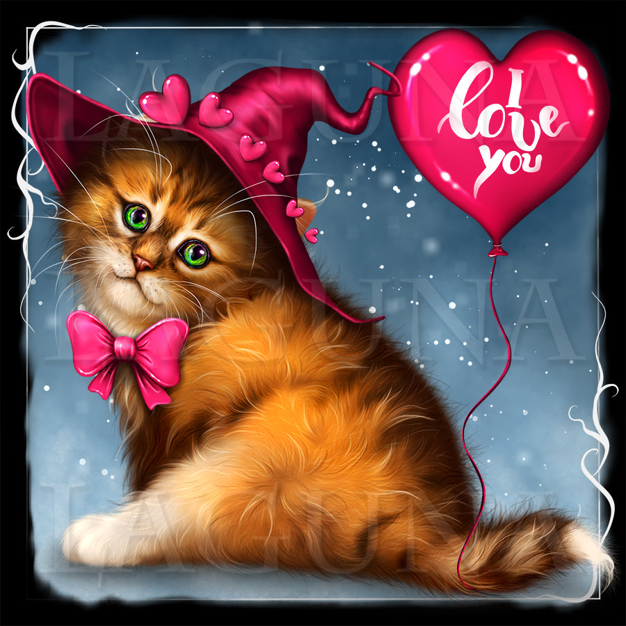 Valentine Kitty with Heart-Shaped Balloon