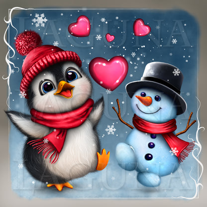 Valentine Penguin and Snowman