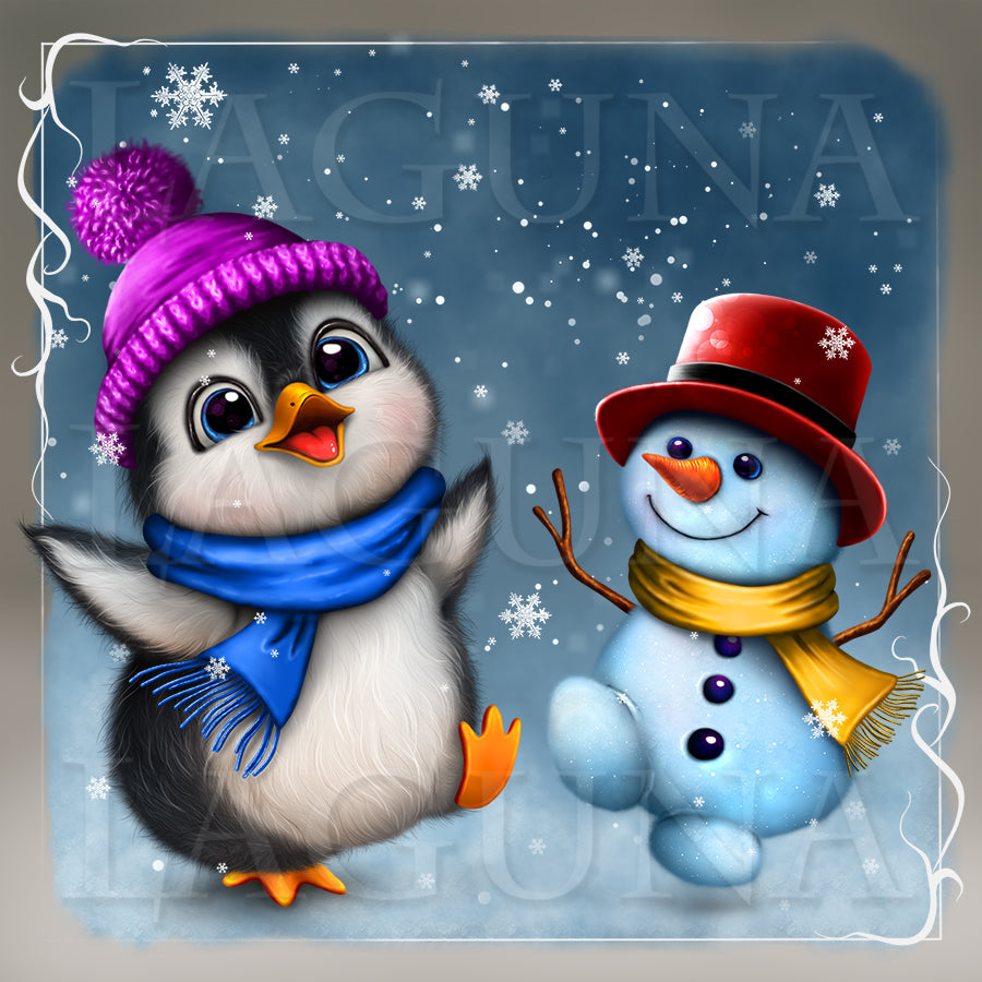 Valentine Penguin and Snowman