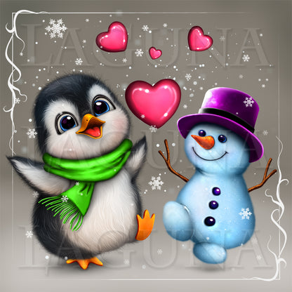 Valentine Penguin and Snowman