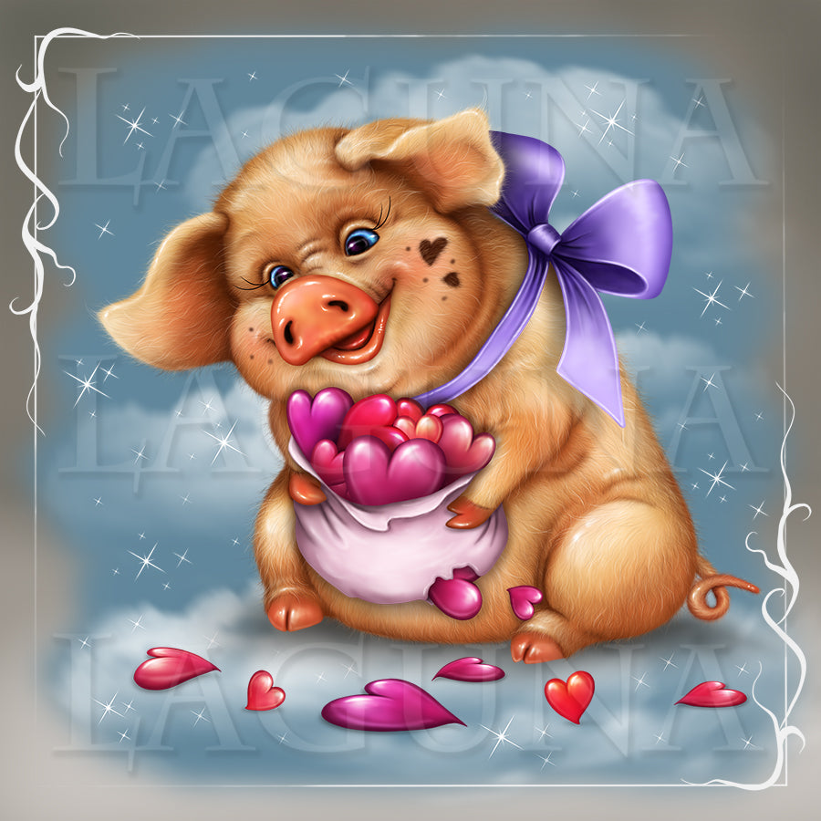 Valentine Piggy with Bag of Hearts