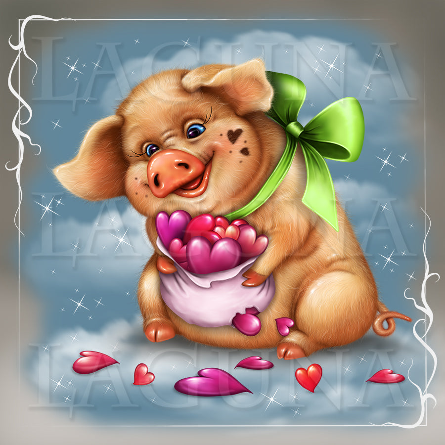 Valentine Piggy with Bag of Hearts