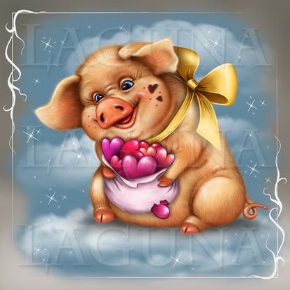 Valentine Piggy with Bag of Hearts