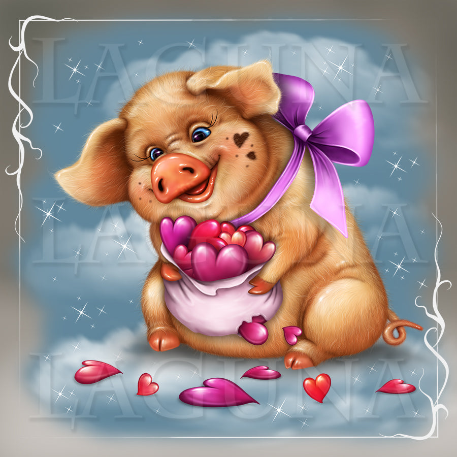 Valentine Piggy with Bag of Hearts