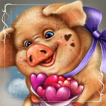 Valentine Piggy with Bag of Hearts