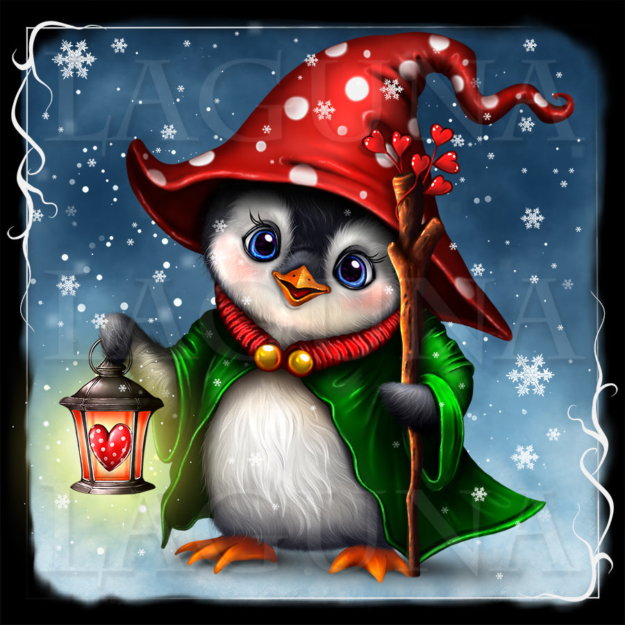 Valentine Wizard Penguin with Lantern