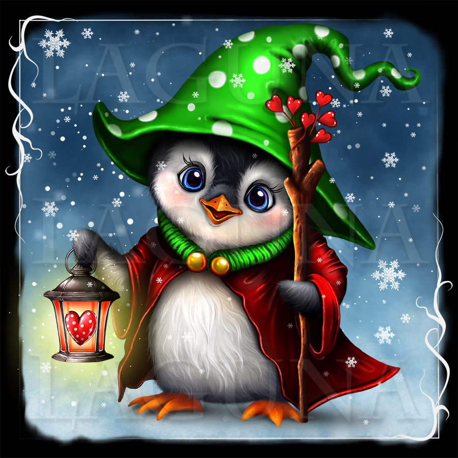 Valentine Wizard Penguin with Lantern