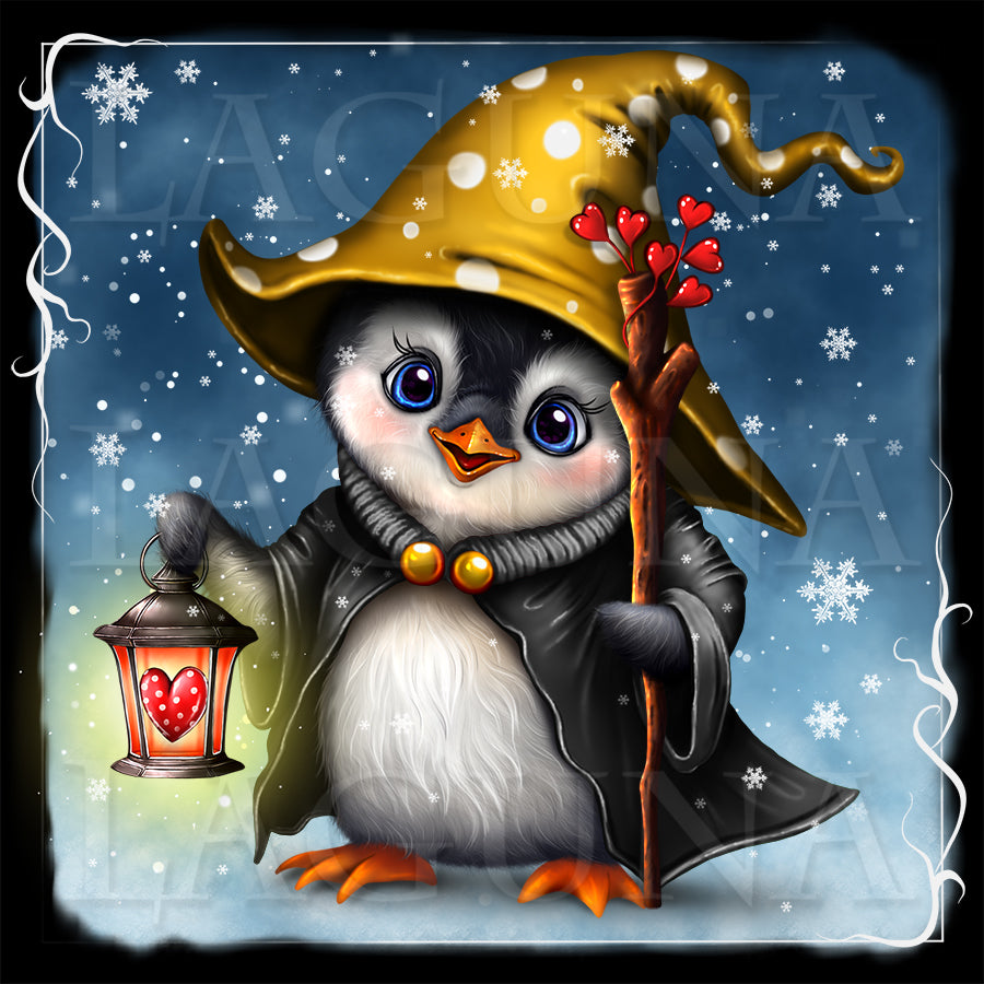 Valentine Wizard Penguin with Lantern