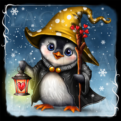 Valentine Wizard Penguin with Lantern