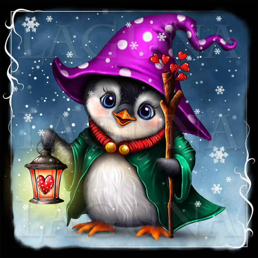 Valentine Wizard Penguin with Lantern