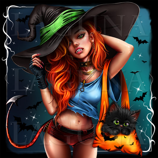 Vampire Girl with Kitty in Bag