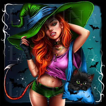 Vampire Girl with Kitty in Bag