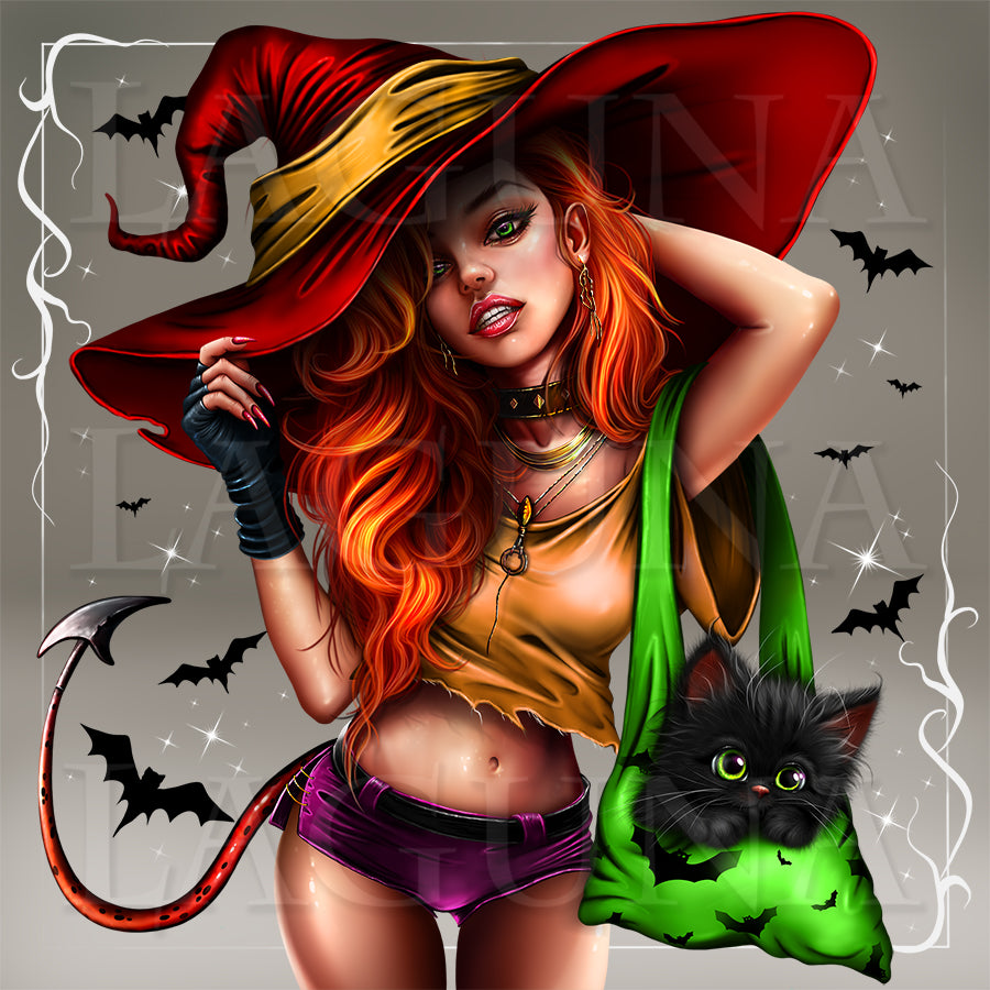 Vampire Girl with Kitty in Bag