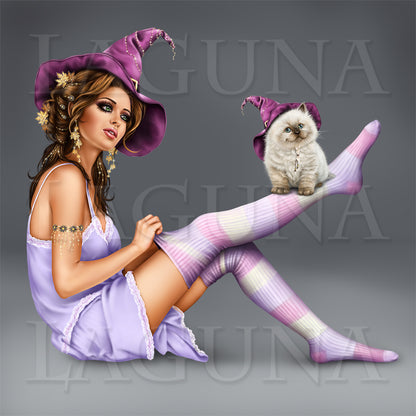 Witch with a British Colorpoint Kitten